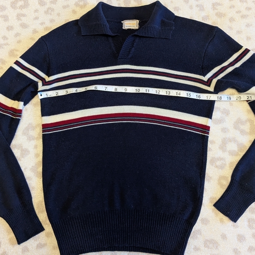 Vintage Supreme Striped Polo Collar Sweater Navy Red White Sporty Cool Small - Picture 5 of 6